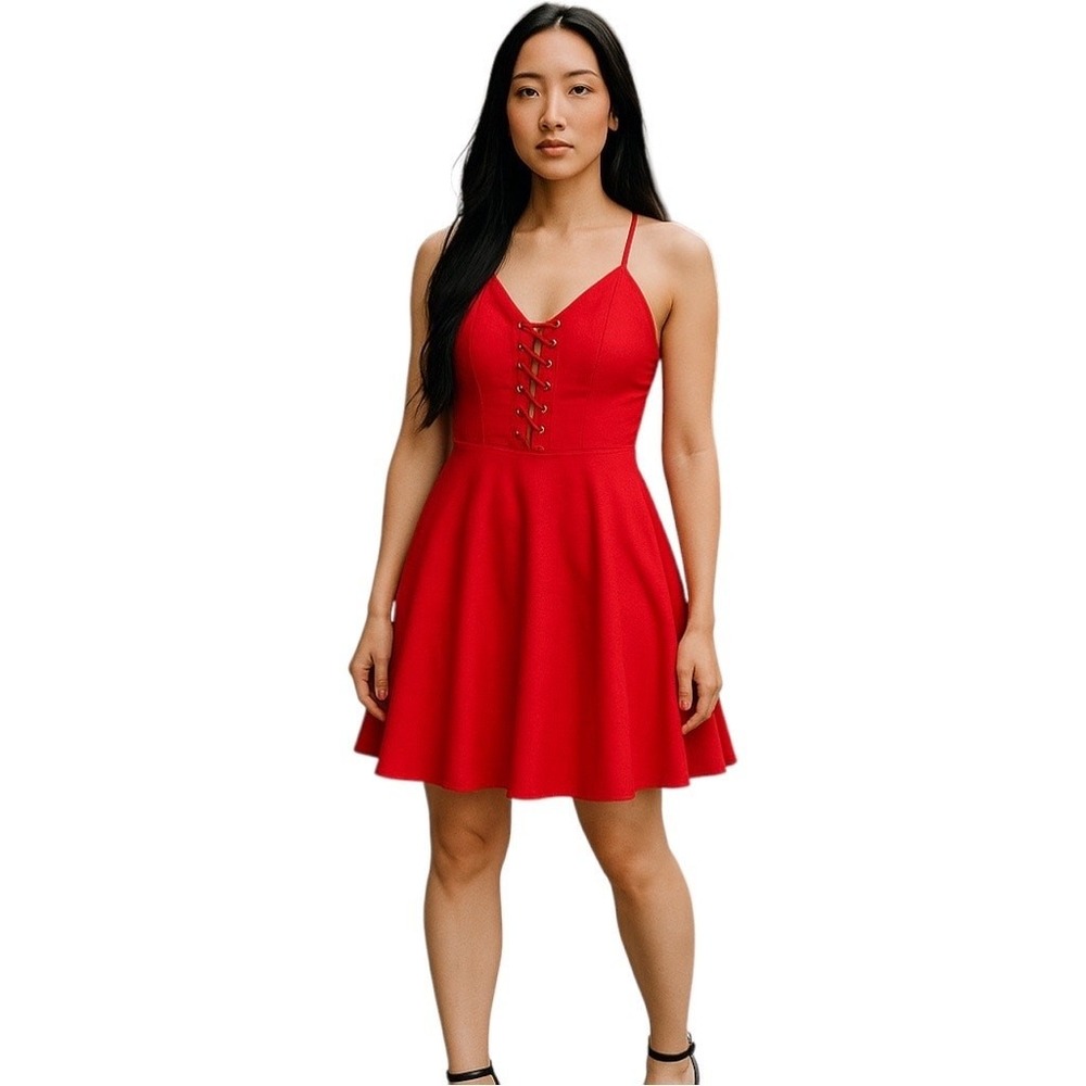 Red Mini Dress Lace Up Front Sleeveless Party Cocktail Date‎ Night Size M
